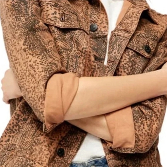 Free People Black and Brown Snake Print Jean Jacket - Picture 6 of 6